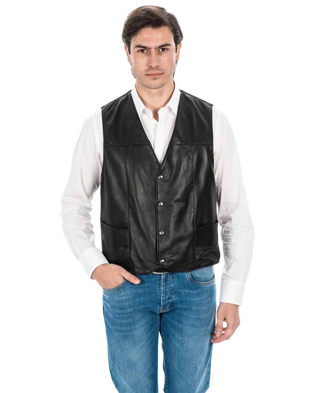 ANTONY Gilet da uomo in vera pelle nero