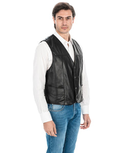 ANTONY Gilet da uomo in vera pelle nero