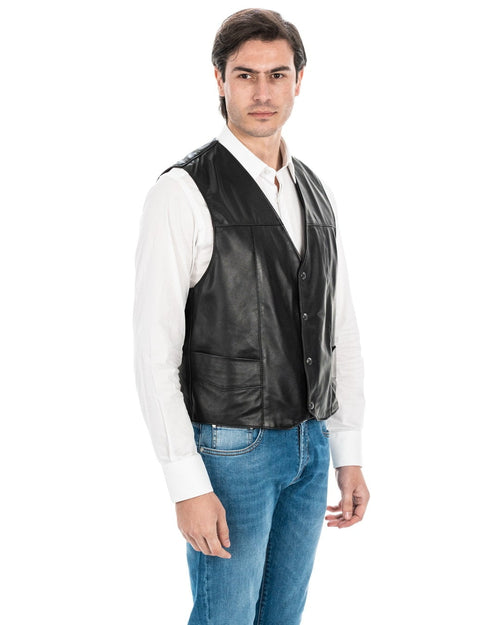 ANTONY Gilet da uomo in vera pelle nero