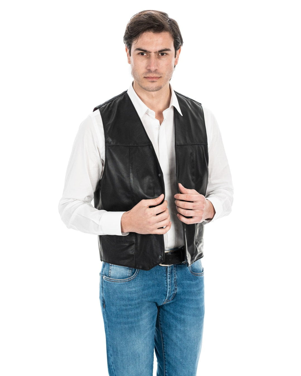 ANTONY Gilet da uomo in vera pelle nero