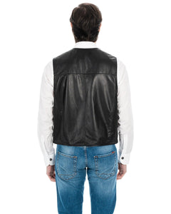 ANTONY Gilet da uomo in vera pelle nero