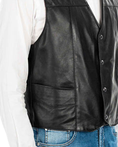 ANTONY Gilet da uomo in vera pelle nero
