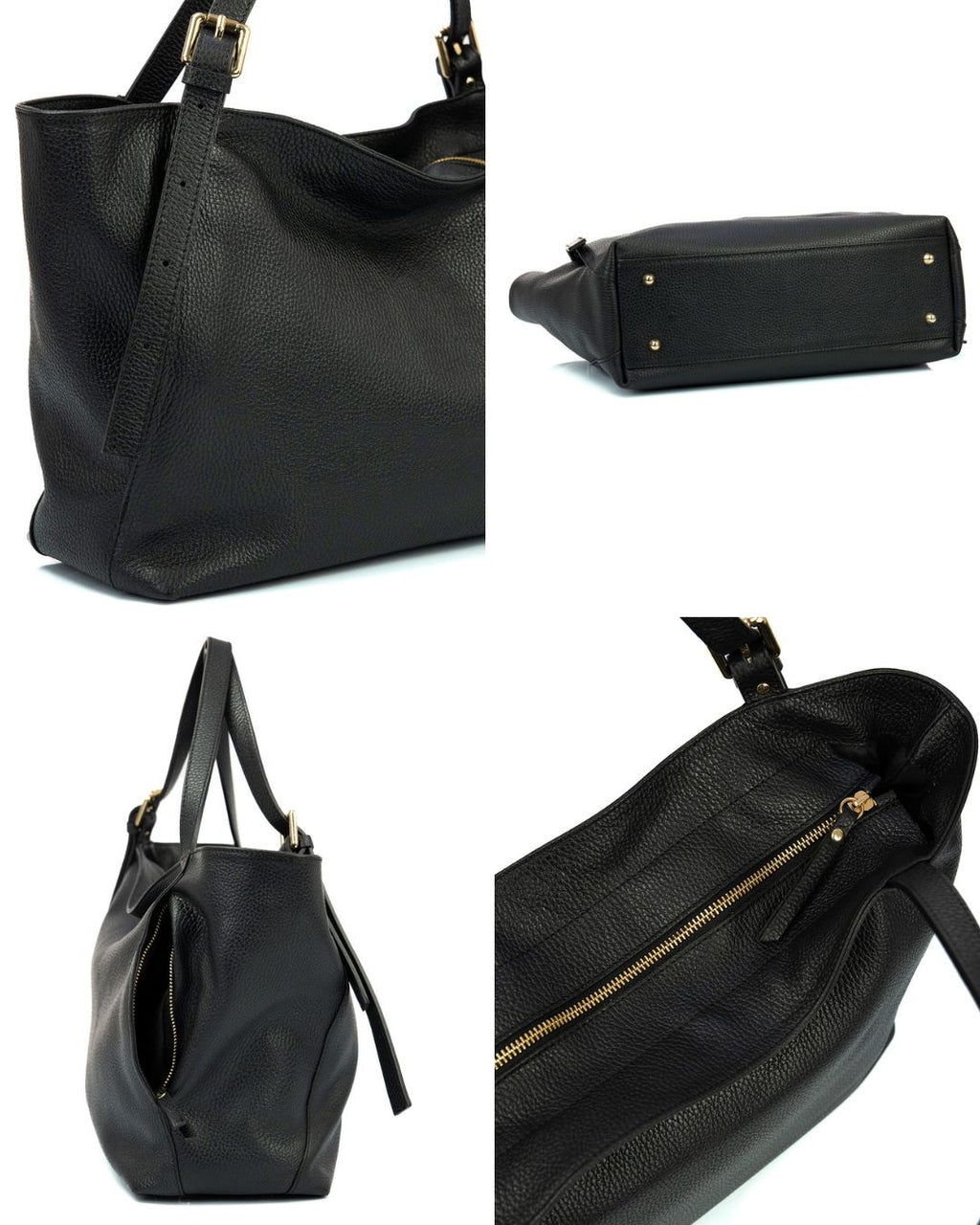 MELISSA Borsa a spalla in vera pelle martellata colore nero con manici regolabili