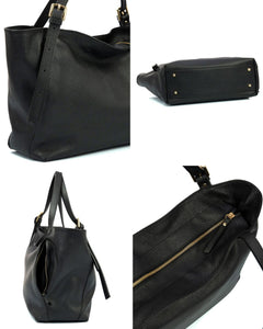 MELISSA Borsa a spalla in vera pelle martellata colore nero con manici regolabili