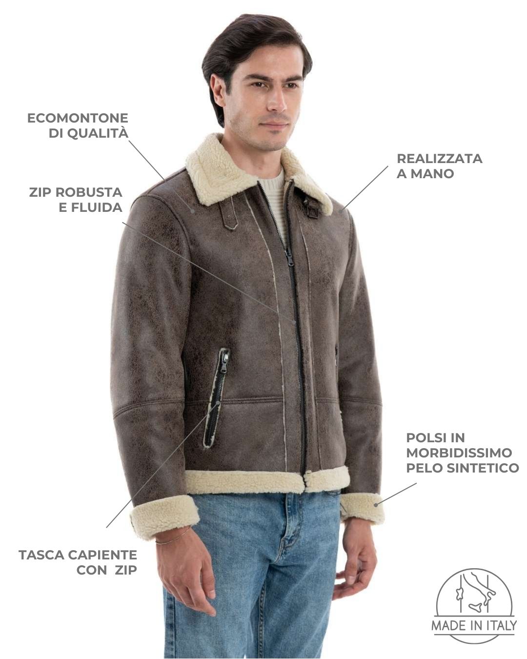 AVIATORE Bomber da uomo marrone Shearling Style