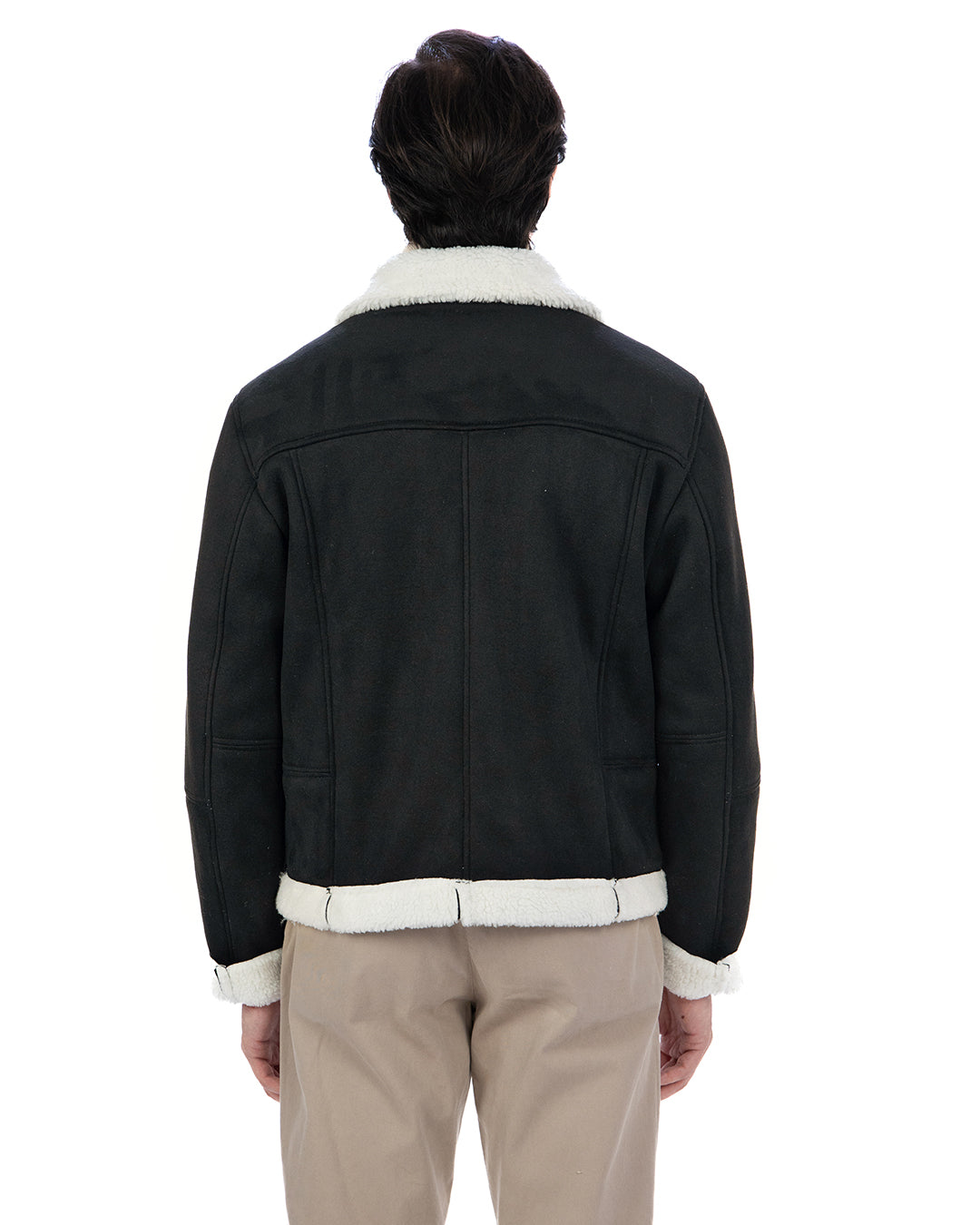AVIATORE Bomber da uomo scamosciato Nero Shearling Style