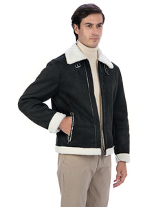 AVIATORE Bomber da uomo scamosciato Nero Shearling Style