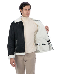 AVIATORE Bomber da uomo scamosciato Nero Shearling Style