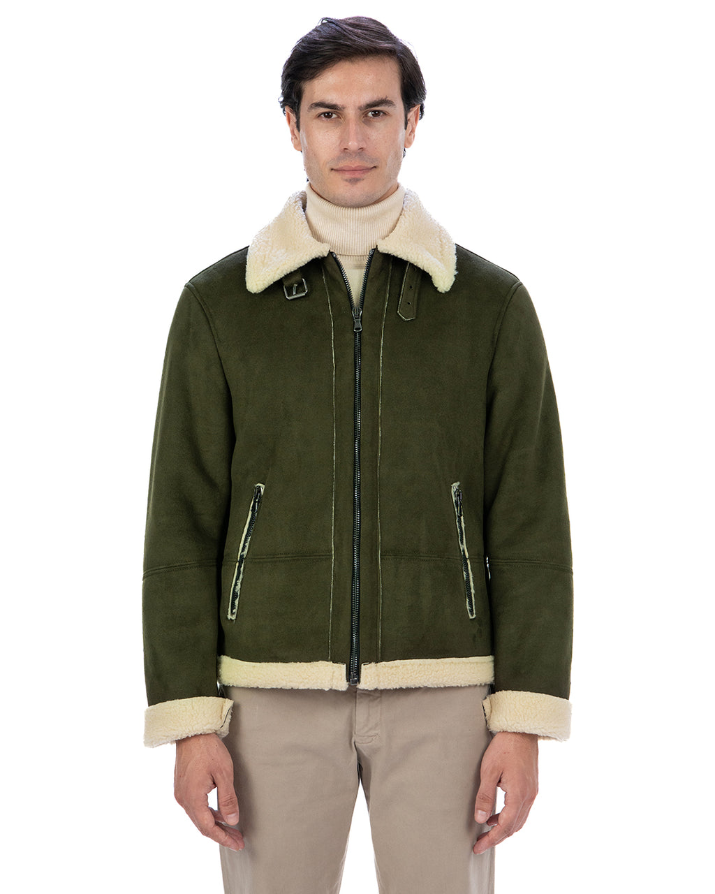 AVIATORE Bomber da uomo scamosciato Verde Shearling Style