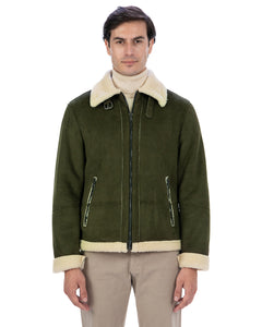 AVIATORE Bomber da uomo scamosciato Verde Shearling Style