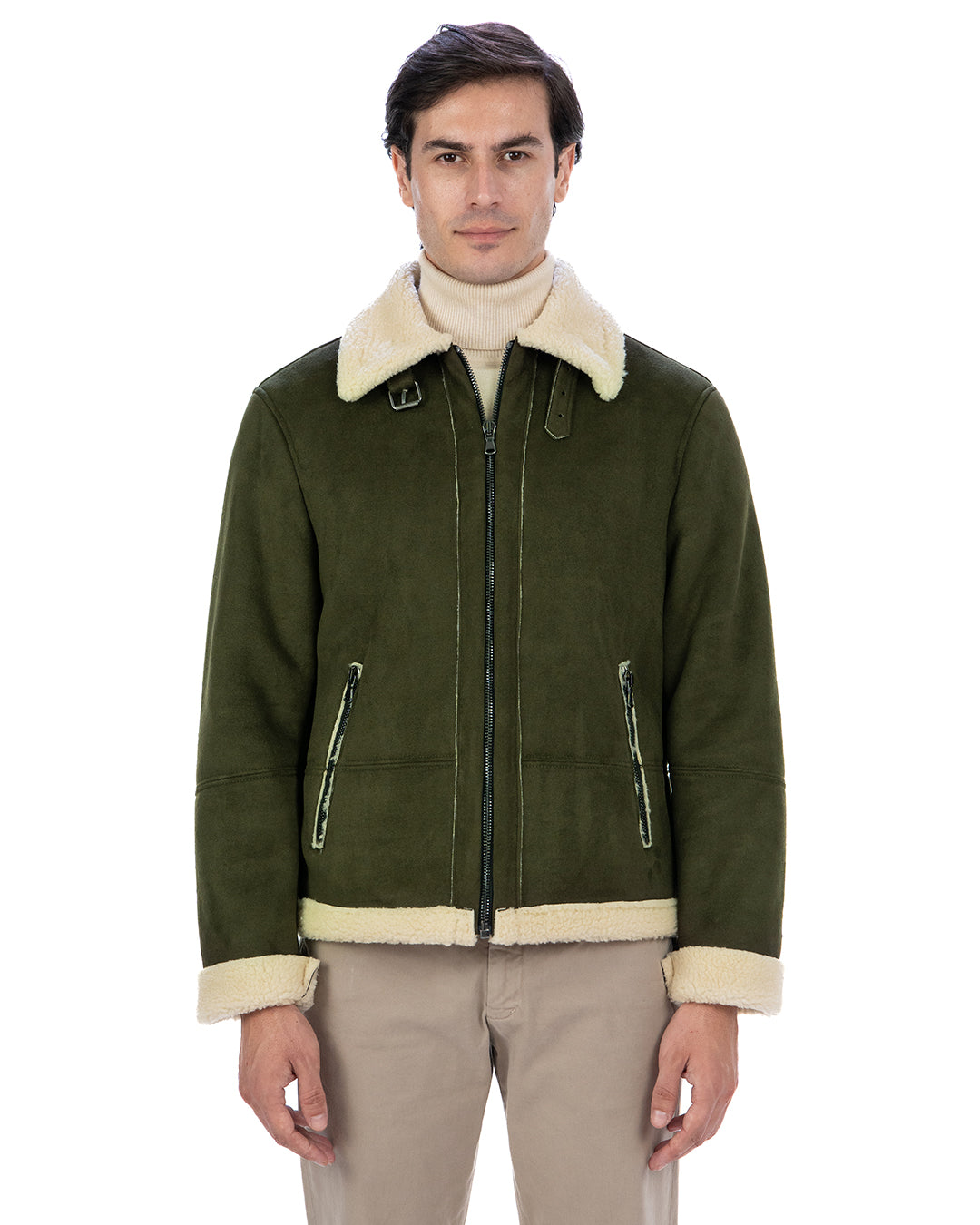 AVIATORE Bomber da uomo scamosciato Verde Shearling Style
