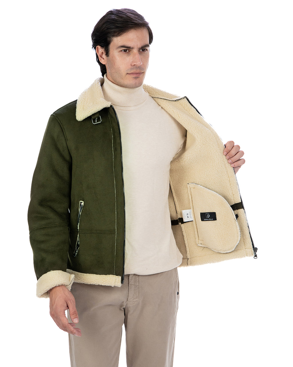 AVIATORE Bomber da uomo scamosciato Verde Shearling Style