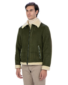 AVIATORE Bomber da uomo scamosciato Verde Shearling Style