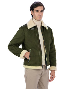AVIATORE Bomber da uomo scamosciato Verde Shearling Style