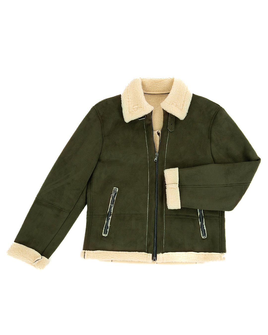 AVIATORE Bomber da uomo scamosciato Verde Shearling Style