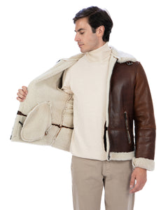 LEANDRO Giacca Montone Shearling vintage da uomo Cuoio