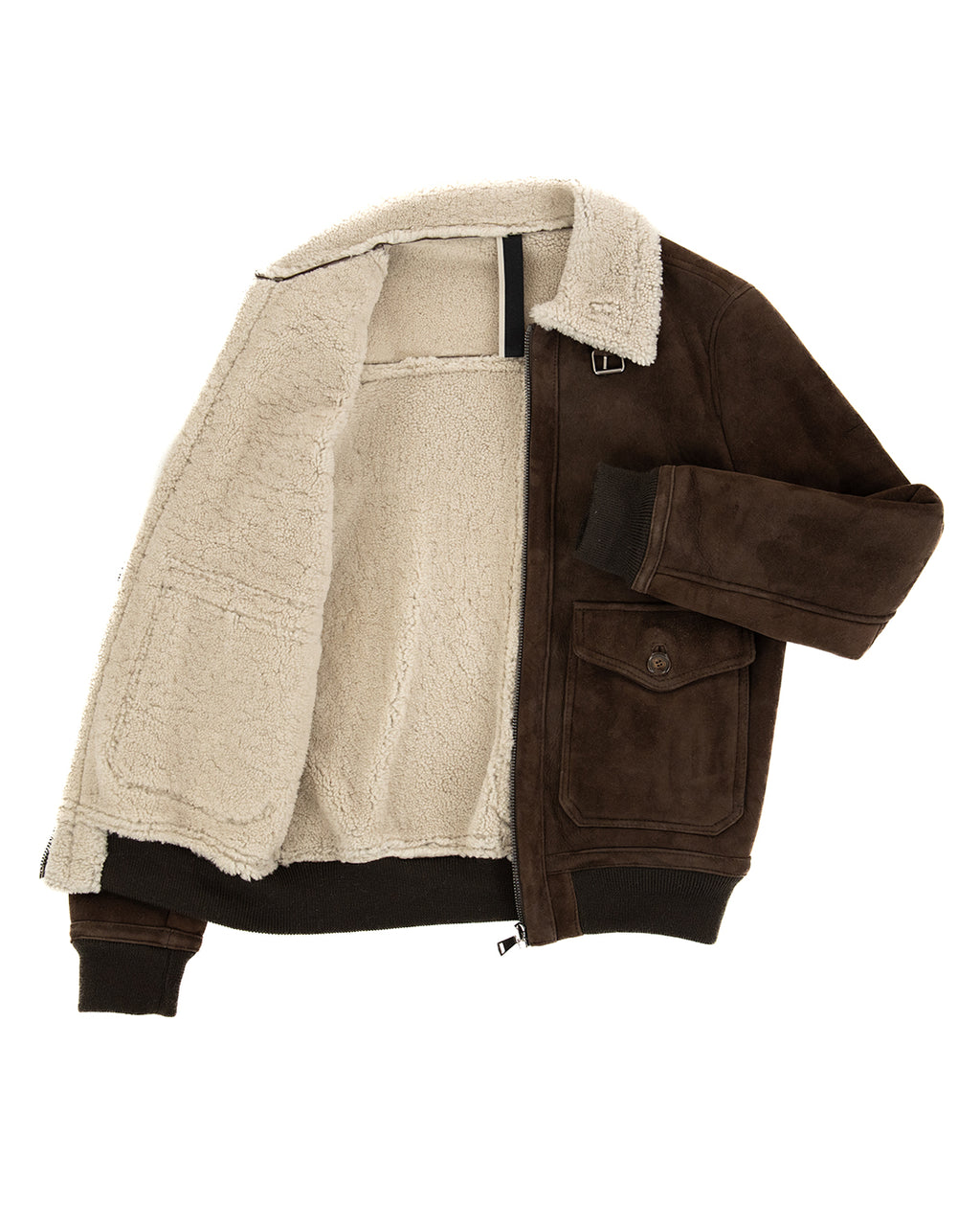 ADRIAN Bomber da uomo in Vera Pelle di Montone Shearling Scamosciato T. Moro