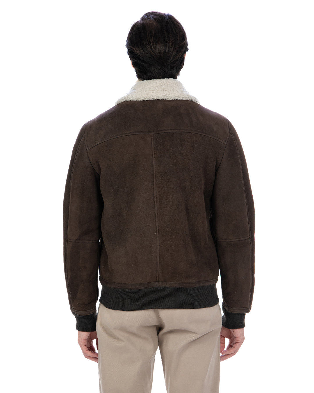 ADRIAN Bomber da uomo in Vera Pelle di Montone Shearling Scamosciato T. Moro