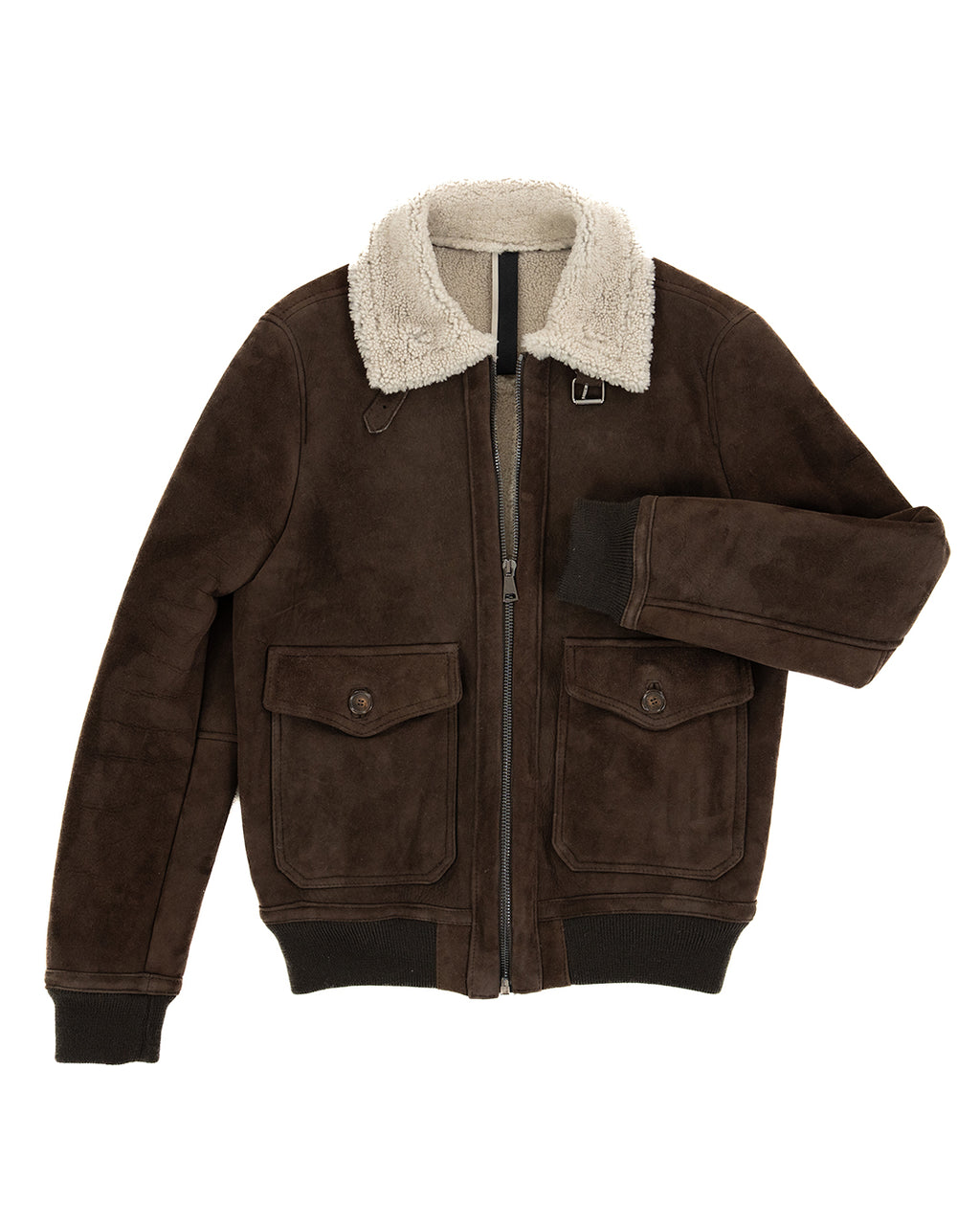 ADRIAN Bomber da uomo in Vera Pelle di Montone Shearling Scamosciato T. Moro