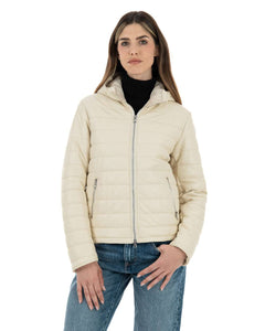 ELODIE Piumino con cappuccio da donna in vera pelle panna