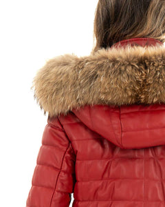 GRACE Piumino con cappuccio da donna in vera pelle rosso