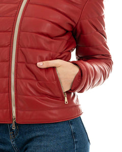 GRACE Piumino con cappuccio da donna in vera pelle rosso
