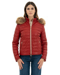 GRACE Piumino con cappuccio da donna in vera pelle rosso