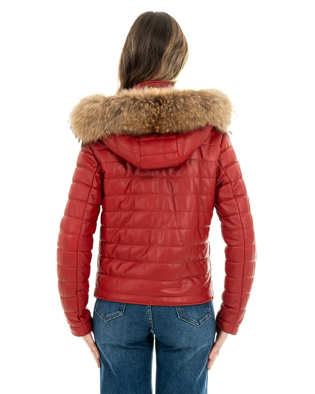 GRACE Piumino con cappuccio da donna in vera pelle rosso
