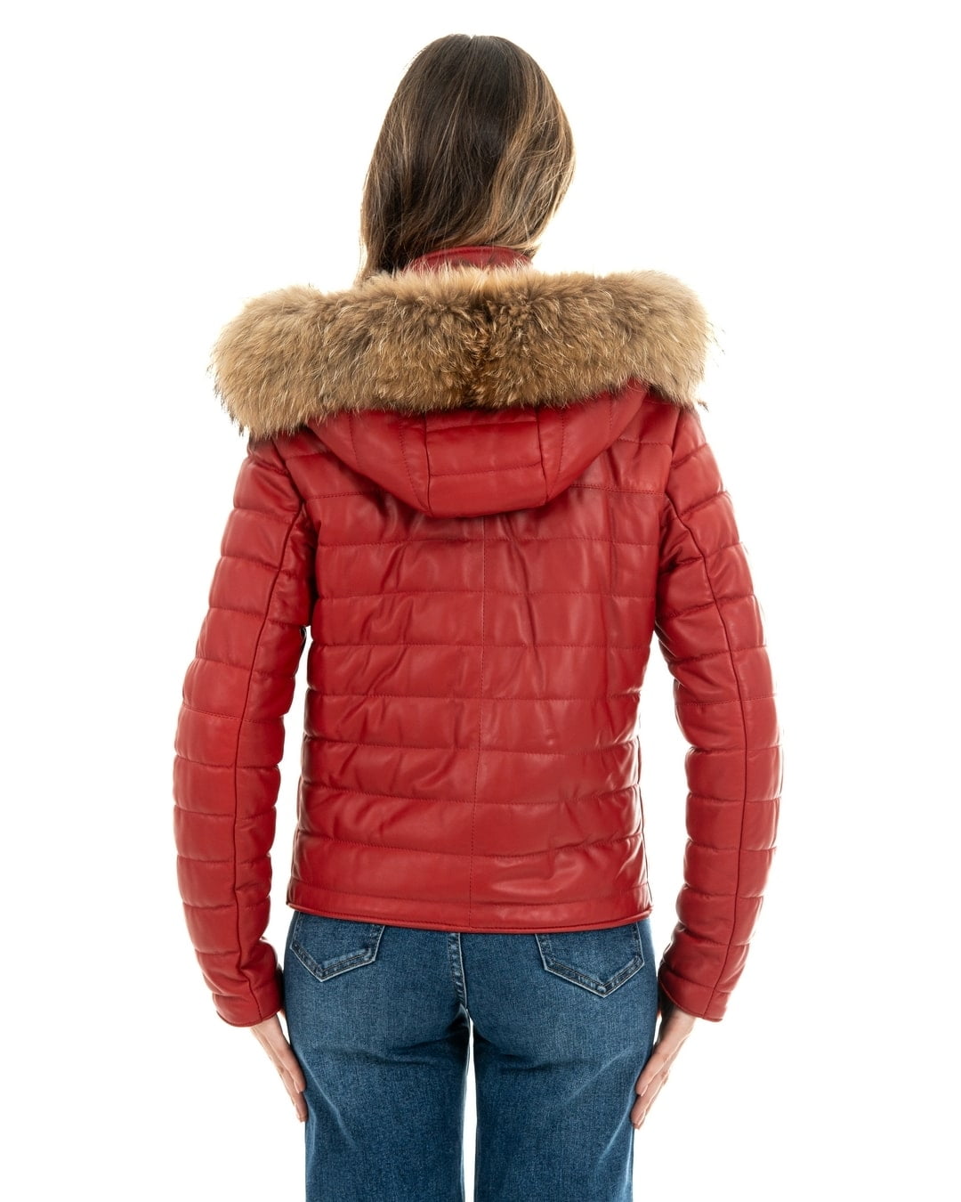 GRACE Piumino con cappuccio da donna in vera pelle rosso