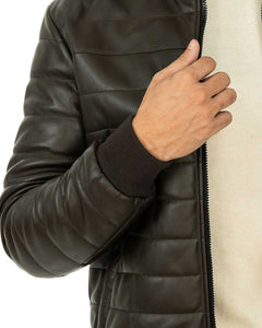 ADAM Piumino con cappuccio da uomo in vera pelle marrone