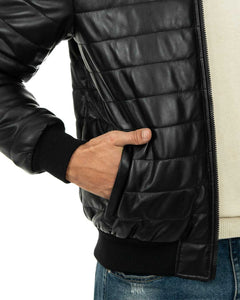 ADAM Piumino con cappuccio da uomo in vera pelle nero