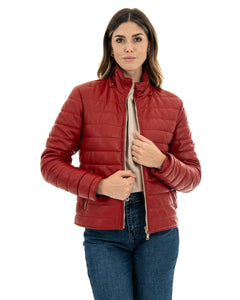 GRACE Piumino con cappuccio da donna in vera pelle rosso