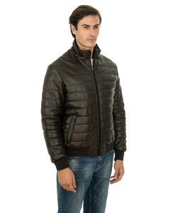 ADAM Piumino con cappuccio da uomo in vera pelle marrone