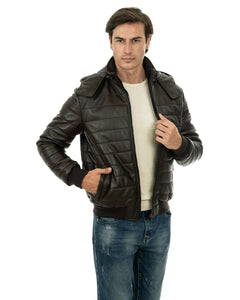 ADAM Piumino con cappuccio da uomo in vera pelle marrone