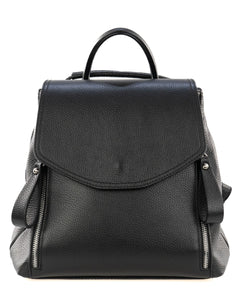 OLIVIA Zaino donna in vera pelle martellata nero con spallacci regolabili e tracolla trasformabile