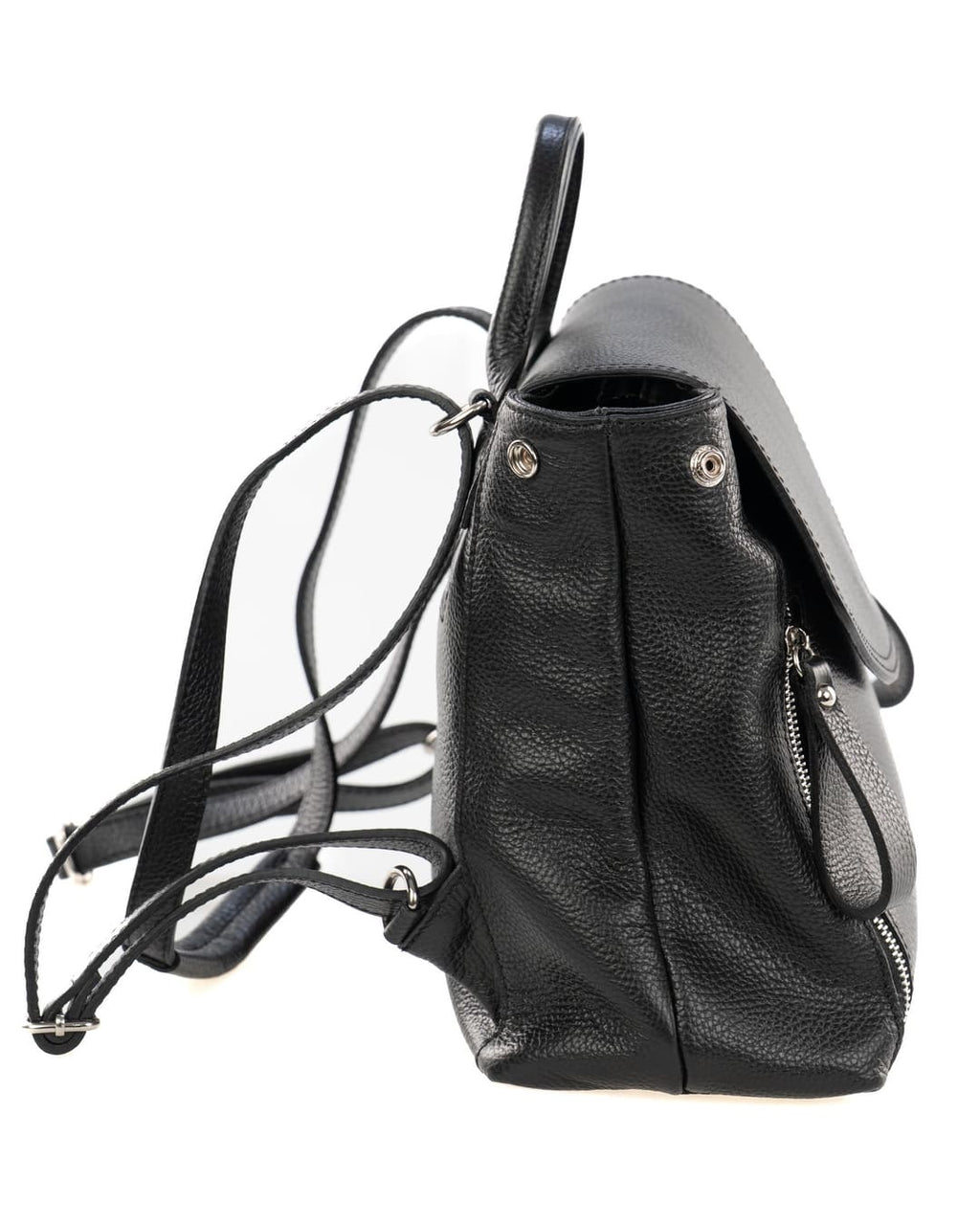 OLIVIA Zaino donna in vera pelle martellata nero con spallacci regolabili e tracolla trasformabile