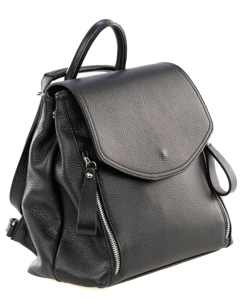 OLIVIA Zaino donna in vera pelle martellata nero con spallacci regolabili e tracolla trasformabile