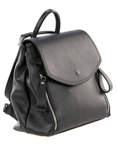 OLIVIA Zaino donna in vera pelle martellata nero con spallacci regolabili e tracolla trasformabile