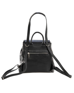 OLIVIA Zaino donna in vera pelle martellata nero con spallacci regolabili e tracolla trasformabile