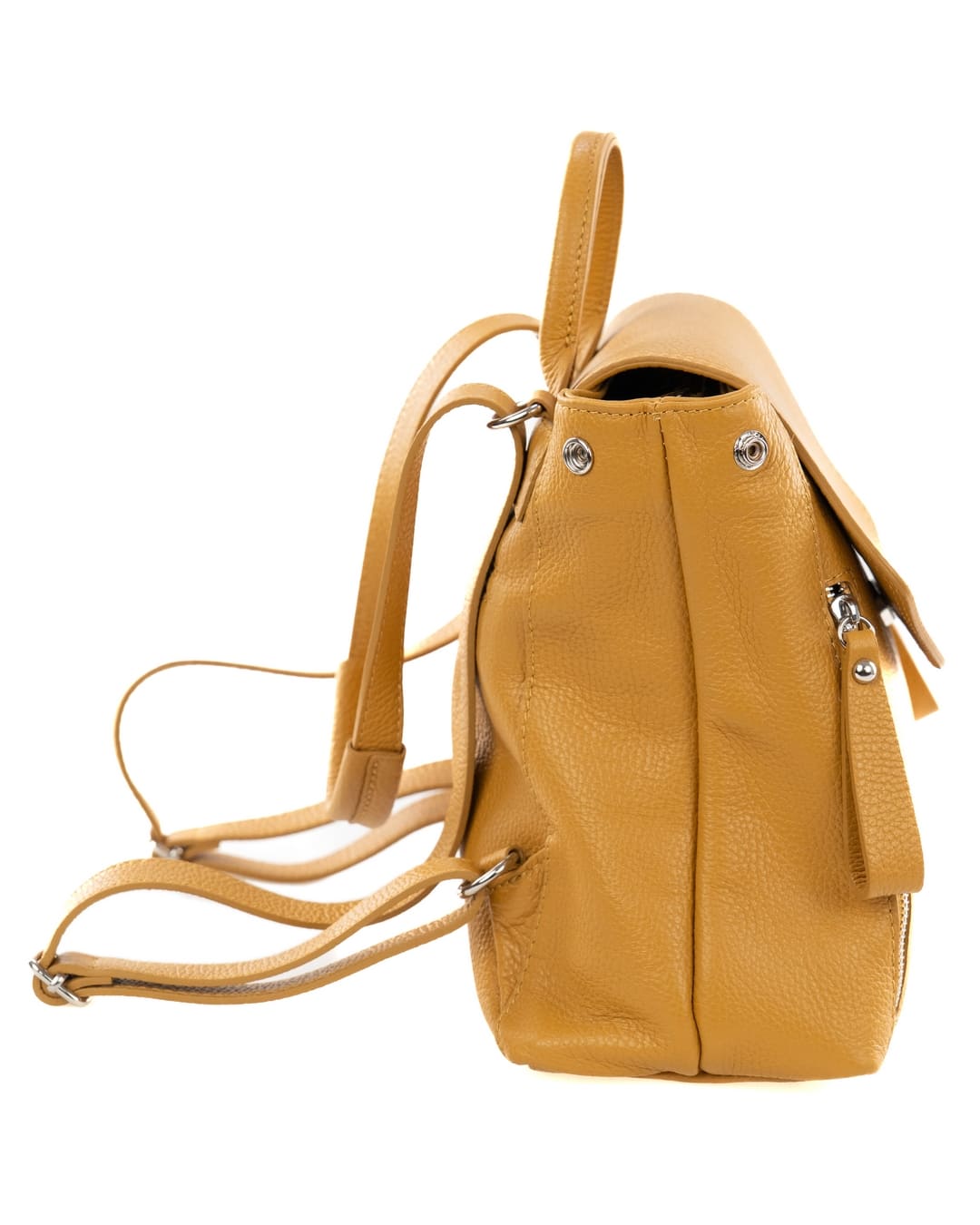 OLIVIA Zaino donna in vera pelle martellata senape con spallacci regolabili e tracolla trasformabile