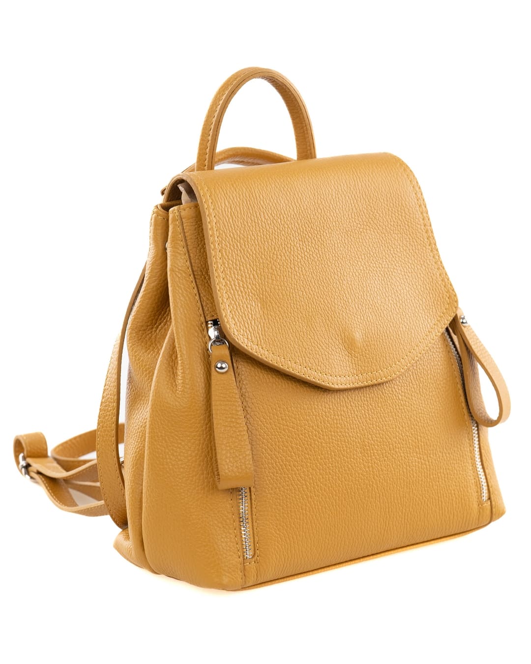 OLIVIA Zaino donna in vera pelle martellata senape con spallacci regolabili e tracolla trasformabile