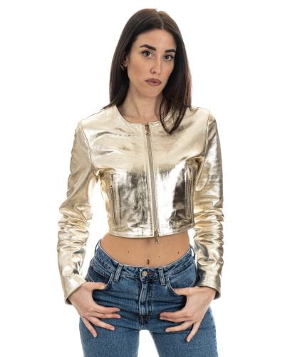 Giacca corta da donna in vera pelle laminata oro