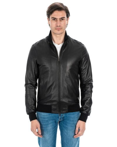 Giacca Bomber da uomo in vera pelle nero