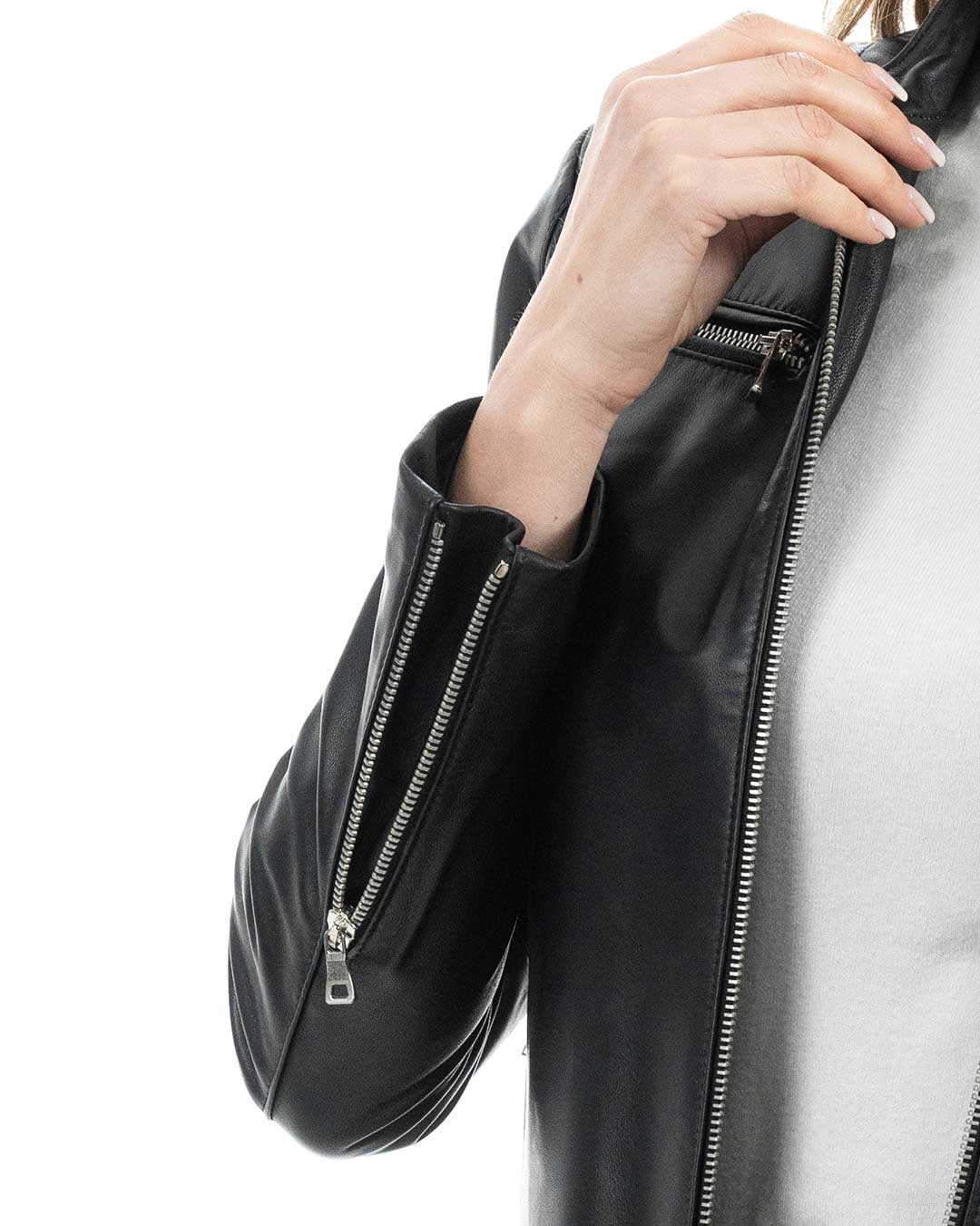 Giacca Moto Donna In Vera Pelle Nappa Morbida - Modello Zoe, Colore Nero, Stile Casual Con Zip E Tasche, Fodera In Poliestere