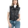 Gilet Chiodo Smanicato con cintura da donna in vera pelle nero