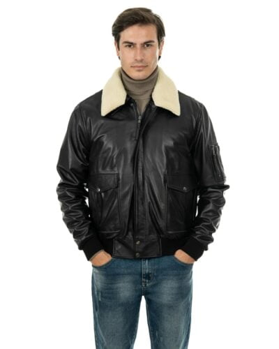 Giubbotto Aviatore Top Gun da uomo in vera pelle nero