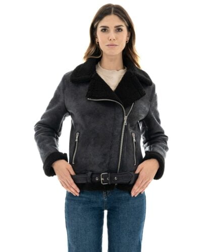 Chiodo da donna nero Shearling Style