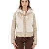 Giacca Piumino da donna in vera pelle beige con pelliccetta