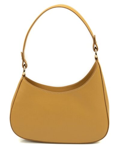 <b> DAFNE </b> <br> Borsa hobo a spalla in vera pelle saffiano colore senape con tracolla