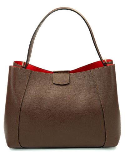 <b> MARGOT </b> <br> Borsa a spalla in vera pelle martellata colore cioccolato con tracolla